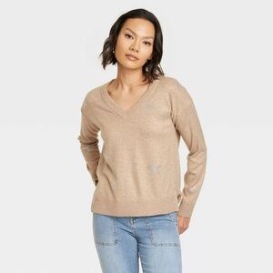 NWT Target Knox Rose Camel V-Neck Sweater
